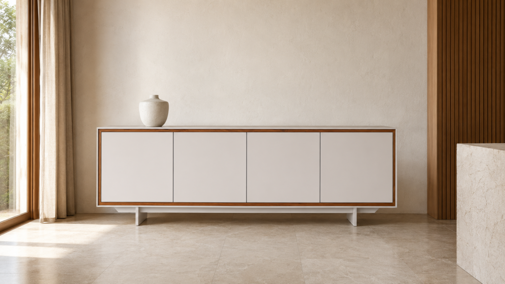 Buffets para sala de jantar: Buffet Nalu de quatro portas em ambiente contemporâneo